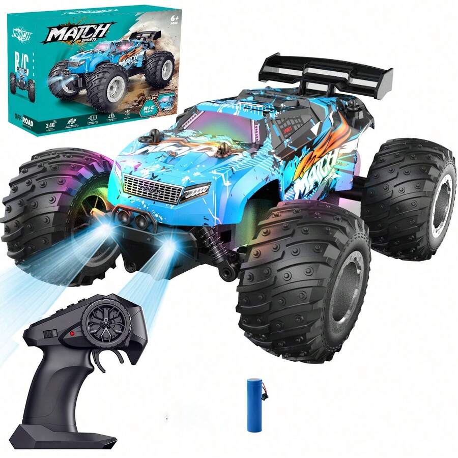 1pc 2WD Off-Road Remote Control Truck, 20km/H Top Speed All-Terrain RC Car With Headlights & Body Lights, 2.4GHz Frequency, Rechargeable, Suitable For Beginners, Ages 3-7 & 8-12, Great Gift For Boys & Girls, Ideal For Christmas, Easter, Halloween, Thanksgiving, Birthday, New Year