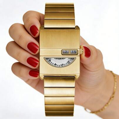 1 Peça Relógio de Luxo Quadrado Feminino, Mostrador Semi-Circular, Resistente à Água 30M, Design Elegante, Pulseira de Aço Inoxidável, À Prova d'Água, Design Casual Chic, Perfeito para Uso Diário ou Presente