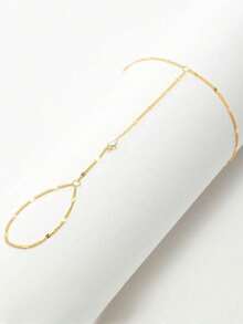 1pc Minimalist Chic Beaded Chain Finger Ring Bracelet, Versatile For Daily Wear (Handmade, Random Quantity, Avoid Water) - Gold - View 3