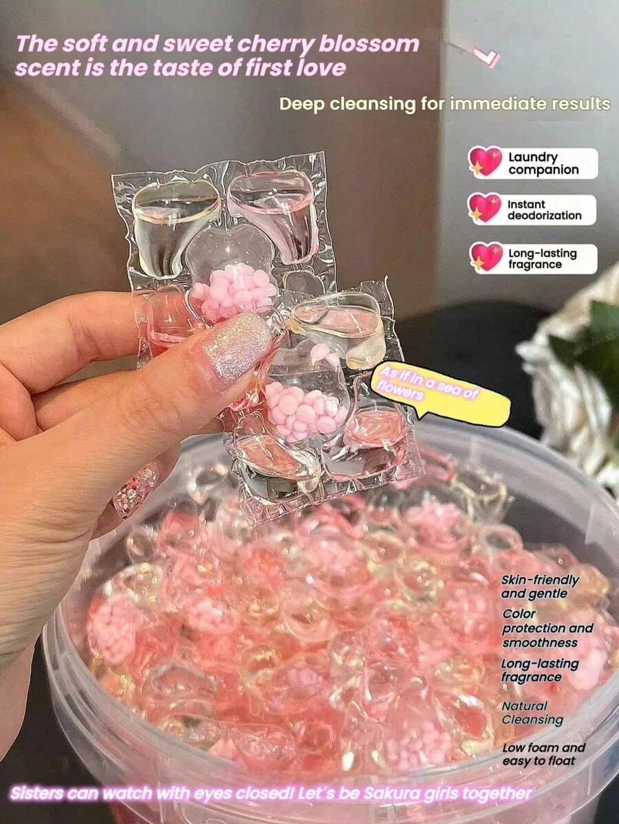 100粒/50粒/30粒装 五合一樱花牌洗衣凝珠套装 - 清洁、柔顺、去污、香氛浓缩洗衣液、衣物柔顺剂、防静电洗衣球