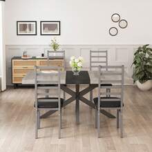 Metal Dining Chairs, Set Of 4, Steel Legs And PU Leather Seats For Kitchen, Living Room, Grey, Black. - Grey - View 3