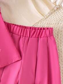 2pcs Baby Girls Cute Pleated Bow Sleeveless Top And Long Pants Set, Summer - Hot Pink - View 6