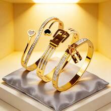 3 件/1 套镶钻双 LOVE 链不锈钢女士手链，时尚罗马绳风格腕带，礼物 - 羅馬套裝 - 查看 21