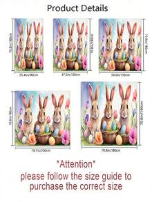 Easter Bunny Cartoon Shower Curtain Set, 1/3/4 Pcs, Waterproof Polyester Bathroom Decor With Hooks, Non-Slip Rug, U-Shaped Mat, Toilet Lid Cover, Lightweight Woven Art Partition, Suitable For All Seasons, Easy To Clean - Easter Home Accessories - A - View 4