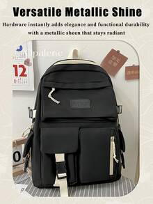Fashion Solid Color Backpack For Women, Casual Large Capacity Knapsack, Fashion Simple College Student School Bag, Casual Daypack, Waterproof Bookbag, Travel Backpack Suitable For Daily, School And Outing Use, Travel Essentials, School Supplies, Travel Accessories - 彩色 - 查看 4