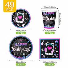 1 Set Music Happy Birthday Disposable Plates, Napkins, Cups, Serves 8 Guests, Suitable For Birthday, Wedding, Party, Family Picnic - Multicolor - View 2