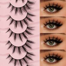 7 Pairs False Eyelashes Wispy Lashes Natural Look Fake Eyelashes Cat Eye Lashes Mink Strip False Lashes Fox Eye Lashes Pack Strip Lashes,Lashes,Eyelashes,Fake Lashes - Black - View 5