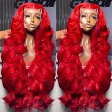 Hot Red 13x4 HD Lace Frontal Wigs Human Hair 200 Density Red Colored Body Wave Lace Front Wigs Human Hair For Women Pre Plucked Glueless Wigs With Baby Hair Loose Wave Human Hair Wig For Daily Wear Valentine's Day Wig Party Use - màu đỏ - Xem 1