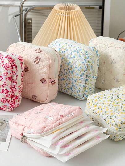 Multi-Color Sanitary Pad Storage Bag, Pink Sanitary Napkin Storage Bag, Large Capacity, Minimalist Style For Storing Tampons, Sanitary Pads, Liners, Essential For Women, Striped Cosmetic Bag, Travel, Study Supplies, Holiday Makeup Bag