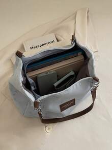 时尚条纹手提包 - 女士大容量单肩包 - 拉链托特包，适合日常使用 - 简约链条单肩托特包，适合青少年女孩、大学生、职场新人及白领，完美适用于办公室、工作、商务、通勤，闪亮亮片图案，是女士最佳工作包之选。 - 藍色 - 查看 10