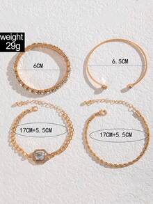 4pcs/Set Luxury Vintage Full Diamond Opening Bracelet Female Personality Rhinestone Infinity Logo Bracelet Female Gift Jewelry - Gold - View 2