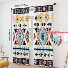 2pcs Bohemian Style 2D Printed Semi-Blackout Curtains, Suitable For Living Room And Bedroom - Multicolor - View 12