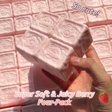 超柔软覆盆子四方牛奶方块慢回弹湿软泥减压玩具，外观精美，覆盆子、巧克力、牛奶挤压，捏捏乐生日礼物 - 圣诞礼物完美礼物 - 彩色 - 查看 3