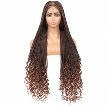 36-Inch Handmade Crochet Box Braids Wig With Baby Hair, Women's Synthetic Fiber Lace Front Long Curly Braided Wig, Suitable For Daily Wear And Holiday Parties - Multicolor - View 12