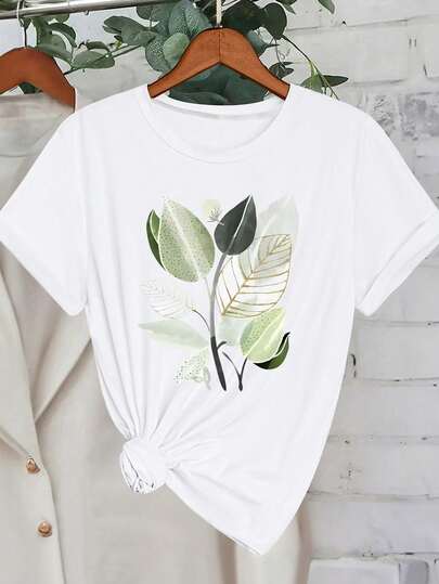 Howell T-Shirt Short Sleeve Botanical Summer Beach Print Cartoon Casual Fashion Pattern Regular T-Shirt Top For Plus Size Women, Travel Tee Vacation