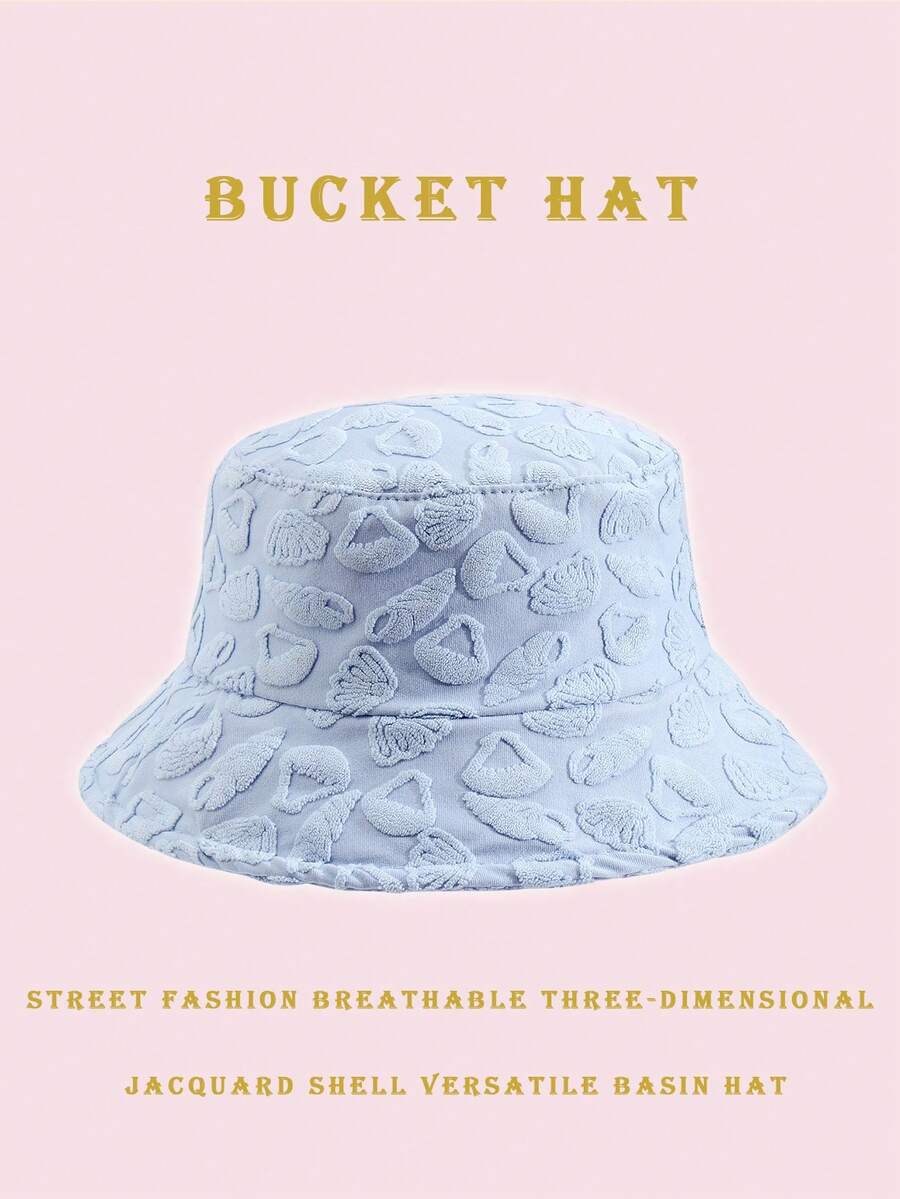 1pc Polyester Casual Wavy Sun Geometric Pattern Bucket Hat, Decorative Shell Texture, Suitable For Spring, Summer, Autumn, Winter - Seashells Are Light Blue - View 1