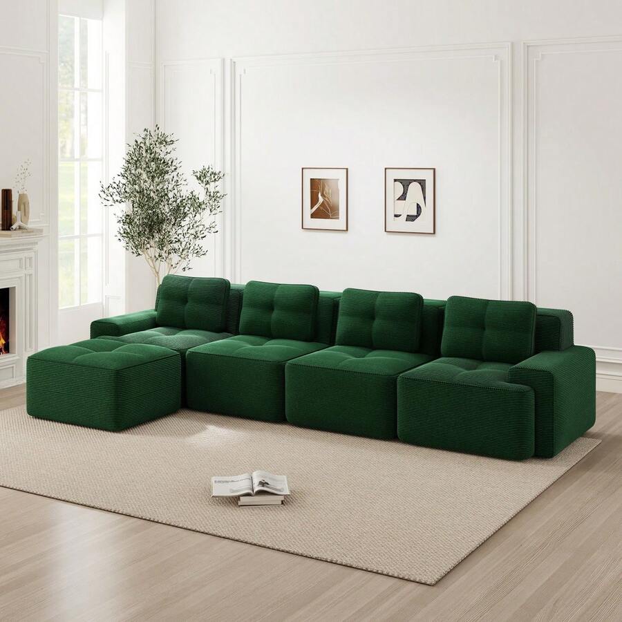 Sofas & Couches - Green + Corduroy + 4 Seat - View 1