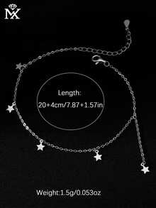 SYMFNY 1pc 925 Sterling Silver Minimalist Fashionable Niche Star Tassel Anklet - Silver - View 4