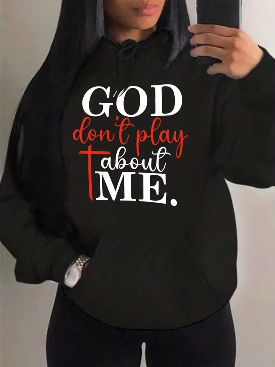 Slayr Women's Black Long Sleeve Pullover Hoodie With Cool Attitude Slogan American Streetwear, Casual New Year & Valentine's - 黑色3 - 查看 1