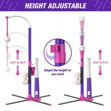 HYES 4 In 1 T Ball Sets For Kids 3-5 With Toss And Catch Ball Set, Hanging Tee Stand With Auto Pitching Machine/ 2 Bats, Indoor Outdoor Toys Baseball Gifts For Toddler Boys Girls, Purple - 4in1-purple - View 6