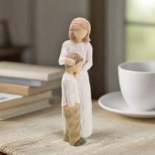 MINGZHANG Single Piece | Height: 13cm / 5.1 Inches | Healing Art Style | Resin Material | Mother And Child Statue, Nordic Minimalist Design | White Dress With Beige Clothing | Standing Embracing Pose | Geometric Texture And Soft Silhouette Details | Desktop Decor Ornament | Perfect For Mother's Day, Birthday, Family Memorial, Bedroom, Study, Living Room Decoration, Spring & Summer Home Styling,Valentines Day Gifts - 母子 - 查看 6