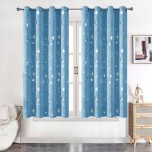 1 tấm rèm in hình sao và trăng, rèm cản sáng cho phòng ngủ, có khoen, chất liệu polyester, màu xanh da trời nhạt. - trời xanh - Xem 15