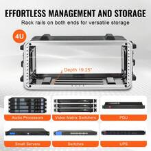 4U Rack Case, Standard 19 In Depth, Server Rack Cabinet With ABS Construction Handle Heavy-Duty Twist Butterfly Latches, Detachable Front & Back Panels, For Amps, Mixers, Microphone Receivers - 4U, 19.25 Inch Depth - View 6