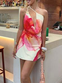 Women's Ditsy Floral Sexy Summer Vacation Party Dress Red Elegant - Red - View 2
