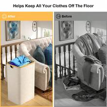 Laundry Hamper With Lid Cover - Sturdy Tall Bamboo Laundry Basket Clothes Organizer - Aesthetic Bedroom Fabric Bin - Big Bathroom Dirty Clothes Hamper - 100 Liters - Beige Vegetable Basket - 米色 - 查看 3