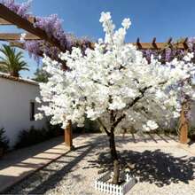 145cm Artificial White Cherry Blossom Tree/Wedding Arch Backdrop Fake Tree/Indoor Outdoor Floor Standing Wishing Tree - White - View 4