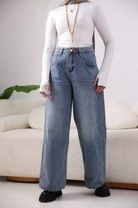 DAZY Wide Leg Denim Jeans Old Money Style Business Casual Woman Work Clothes - Light Wash - View 3