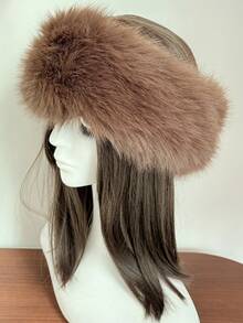 1pc Elegant Polyester Fiber Warm Elastic Headband, Faux Fur Trim, Windproof, New Fluffy Faux Fox Fur Earmuffs, Ponytail Holder, Thick Warm Mongolian Fur Hat, Autumn/Winter - Multicolor - View 4