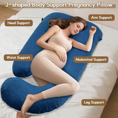 J-Shaped Pregnancy Pillow-70 Inch Full Body Maternity Support Pillow With Removable Crystal Velvet Cover, Orthopedic Sleeping Aid For Side Sleepers & Back Pain Relief