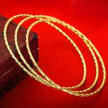 3 piezas Pulseras elegantes y brillantes con textura asimétrica para mujeres - Dorado - Ver 5