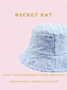 1pc Polyester Casual Wavy Sun Geometric Pattern Bucket Hat, Decorative Shell Texture, Suitable For Spring, Summer, Autumn, Winter - Seashells Are Light Blue - View 3