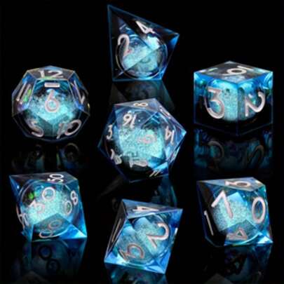 مجموعة نرد شفافة ممتلئة بالسائل، نرد متعدد الأوجه مصنوع يدويًا مناسب للألعاب الدورية، MTG، ألعاب نرد طاولة Pathfinder