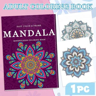 1 Adult Coloring Book - Mandala Theme, Vibrant & Vivid Designs, High-Quality Thick Paper, Suitable For Beginners, A4 Size, Spiral Bound, Relaxing Healing Art, Perfect Gift For Christmas, Valentine's Day, New Year