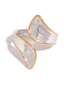 3pcs/1pc Vintage Design Glossy Stripe 18k Gold Plated Stainless Steel Ring Jewelry Set, High Quality Accessories For Women, Stackable Women's Jewelry Gifts Suitable For Special Occasions Such As Date Parties, Anniversaries, Exquisite Women's Jewelry Gifts - Multicolor - View 7