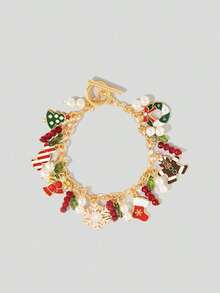 Kawaii 1pc Fashionable Sweet & Simple, Strawberry, Bowknot, And Faux Pearl Decor Chain Bracelet Valentines,Mom,Mother,Mother's Day, - Multicolor 3 - View 8