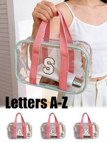 Túi nhựa trong suốt kiểu dáng túi đi biển, thêu 26 chữ cái trong bảng chữ cái, màu trắng, kiểu khăn tắm, túi đeo vai. - Nhiều màu - Xem 12