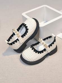 1 Pair White Baby Shoes, Girls Princess Leather Loafers, New Autumn Low Vamp Toddler Shoes - White - View 2