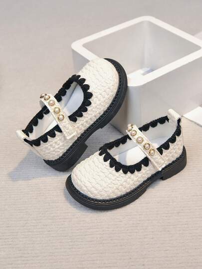 1 Pair White Baby Shoes, Girls Princess Leather Loafers, New Autumn Low Vamp Toddler Shoes