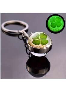 1pc Glowing Four-Leaf Clover Crystal Glass Lucky Pendant Keychain - With Time Gem - Perfect Jewelry Gift, Bag Charm, Birthday, Party, Holiday, Mother's Day Gift - Green - View 2