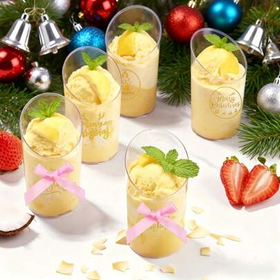 10 piezas Tazas de postre inclinadas mini de 90ml (Confirme las especificaciones y dimensiones antes de comprar), Tazas de postre de plástico para fiestas, adecuadas para postres, postres, pudines, tartas de queso, mousses, etc., reutilizables, adecuadas para fiestas, fiestas de cumpleaños