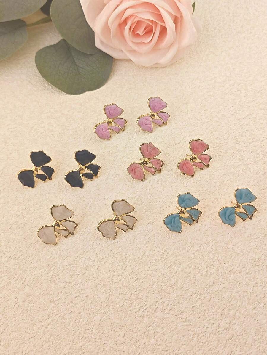 Europäisch-amerikanischer, farbiger, goldfarbener Edelstahl Schleifenohrstecker für Frauen, vielseitiges, einfaches Öltropfen-Design Schmuck für Frauen, Strand, Sommer, Boho-Schmuck, süße Ohrringe für Teenager-Mädchen, klobiger Schmuck für Frauen, Sommer-Strandurlaub Bikini-Accessoires, attraktive Kleidung, Hochzeitskleider Accessoires - vielseitiger Schmuck perfekt zum Tragen beim Schwimmen, Baden, Trainieren, großartig als Valentinstag, Geburtstag, Muttertag und Urlaubsüberraschung.