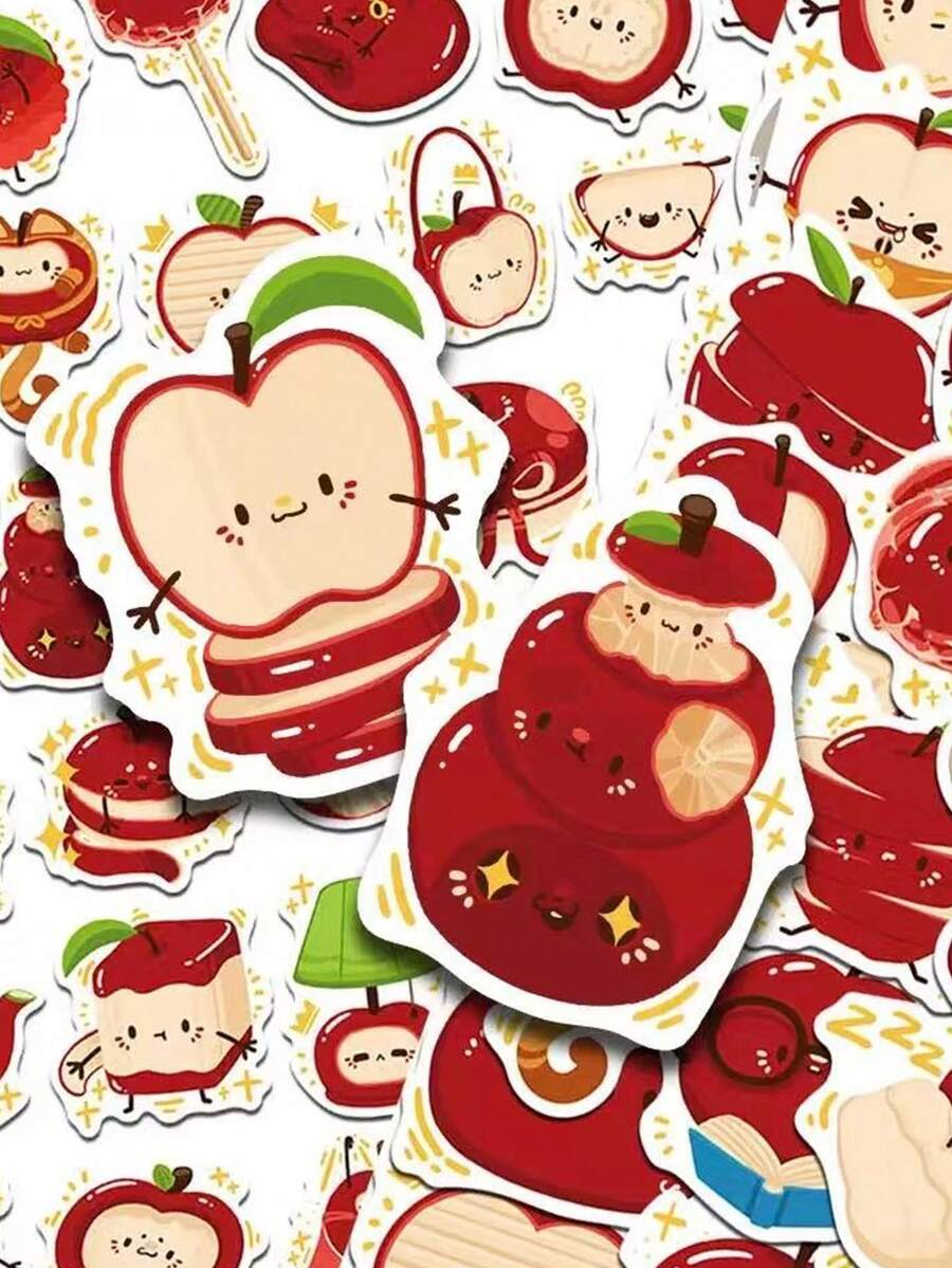 50pcs Apple Land Stickers Cute Cartoon Doodle Art For Phone Case, Laptop, Guitar, Water Bottle, Journal, Luggage, Waterproof Decals - Multicolor - View 1