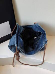 Fashionable Retro Popular Shoulder Bag, Simple Solid Color Large Capacity Casual Multifunctional Tote Bag, Niche Design Daily Generous Armpit Bag, Suitable For Shopping, Daily Outings, Gatherings, Commuting - Blue - View 11