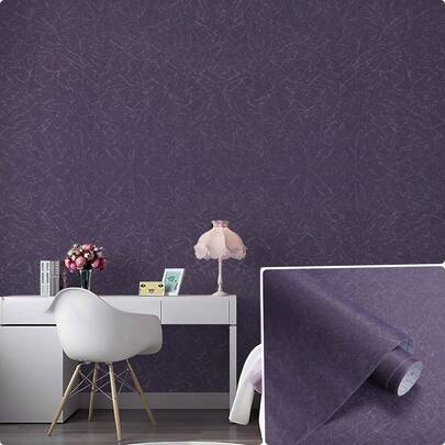1 Roll Purple Mulberry Silk Wallpaper, Vinyl Self-Adhesive Wall Sticker, Easy To Tear And Stick, Waterproof, Removable, Suitable For Living Room, Bedroom, Home Renovation, Covering Thin Film, Desk, Cabinet, Decoration, 15.7inX39.3/118.1/196.8in