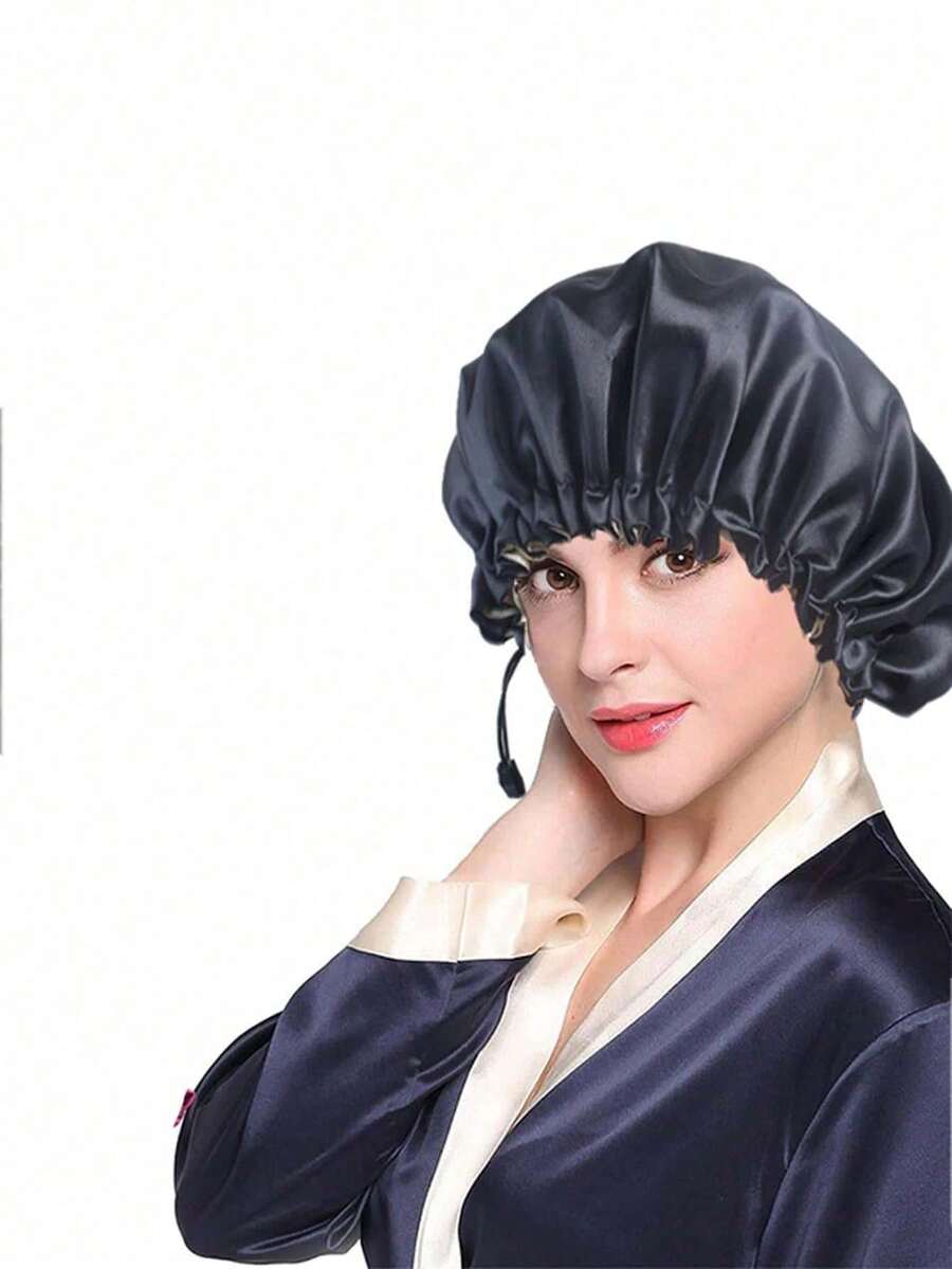 1pc Upgraded Double-Layer Adjustable Hair Drying Shower Cap, Multifunctional Shower Hat For Women - Multicolor - View 1