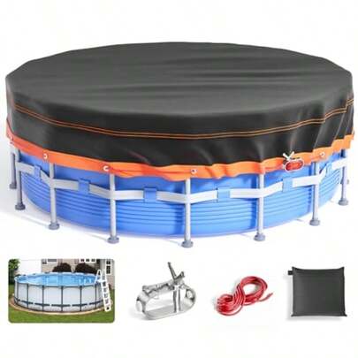 Odwmwhuh  Round Pool Cover - Solar Covers For Above Ground Pools Oxford Fabric Pool Covers For Above Ground Pools With Winch And Cable Waterproof And Dustproof Swimming Pool Cover Round Pool Cover 18FT